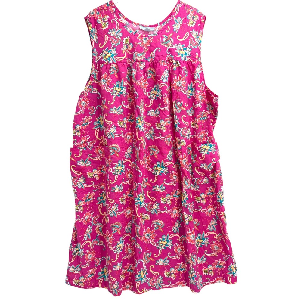 Only Necessities Paisley Floral House Dress 3X 30/32 Sleeveless Pink Muumuu